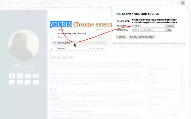 YOURLS  from Chrome web store to be run with OffiDocs Chromium online