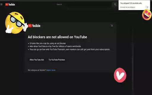 YouTube AdAway We skip, not block ads  from Chrome web store to be run with OffiDocs Chromium online