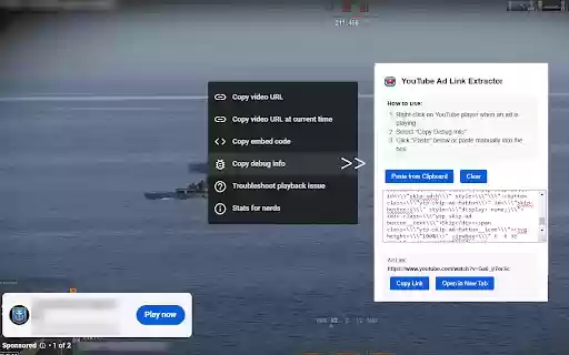 YouTube Ad Link Extractor  from Chrome web store to be run with OffiDocs Chromium online