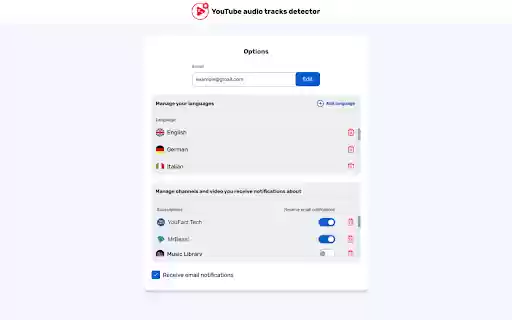 YouTube Audio Tracks Detector (by vidby.com)  from Chrome web store to be run with OffiDocs Chromium online