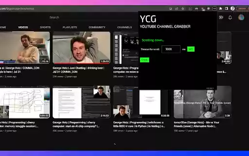 youtube channel grabber  from Chrome web store to be run with OffiDocs Chromium online