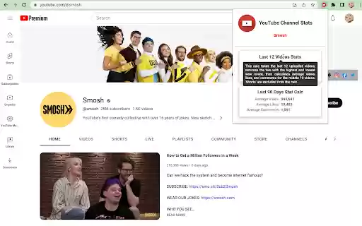 YouTube Channel Stats  from Chrome web store to be run with OffiDocs Chromium online
