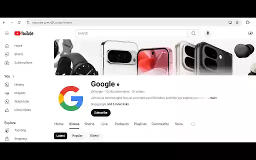 YouTube Channel Video Redirect  from Chrome web store to be run with OffiDocs Chromium online