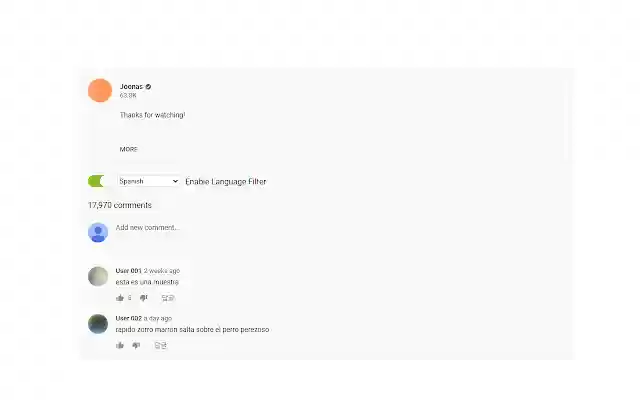YouTube Comment Language Filter  from Chrome web store to be run with OffiDocs Chromium online