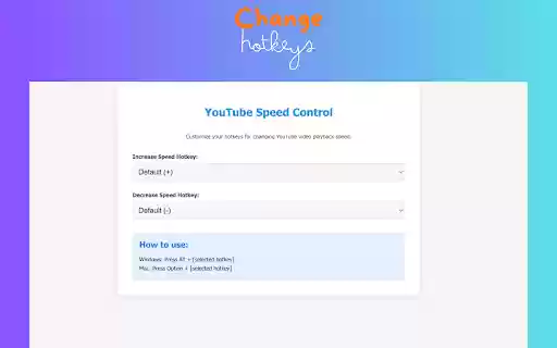 Youtube Custom Speed Control  from Chrome web store to be run with OffiDocs Chromium online