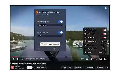 YouTube Default Settings  from Chrome web store to be run with OffiDocs Chromium online