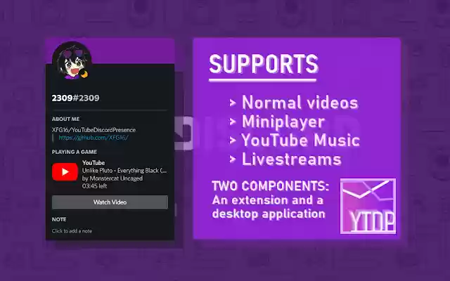 YouTubeDiscordPresence  from Chrome web store to be run with OffiDocs Chromium online