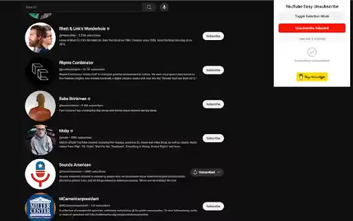 YouTube Easy Unsubscribe  from Chrome web store to be run with OffiDocs Chromium online