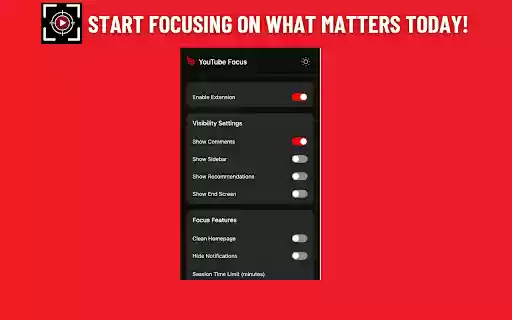 YouTube Focus Distraction Free Viewing  from Chrome web store to be run with OffiDocs Chromium online