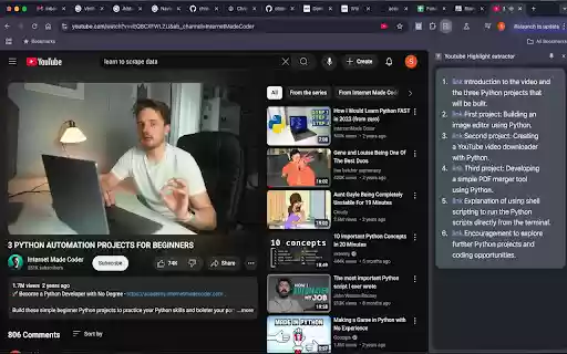 Youtube Highlight extractor  from Chrome web store to be run with OffiDocs Chromium online