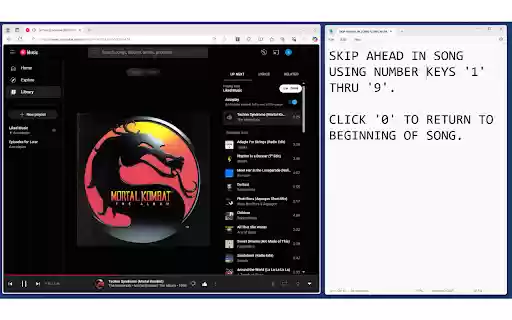 YouTube Music Number Key Skip Ahead  from Chrome web store to be run with OffiDocs Chromium online