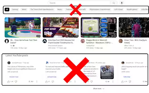 YouTube: No Shorts, No Community, No Nonsense  from Chrome web store to be run with OffiDocs Chromium online