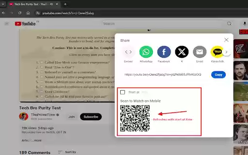 YouTube QRCode Share  from Chrome web store to be run with OffiDocs Chromium online