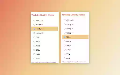 Youtube Quality Helper  from Chrome web store to be run with OffiDocs Chromium online