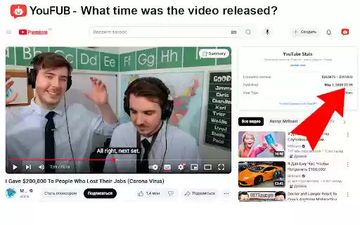 YouTube Stats: Revenue, Publish Time  Organic Views  from Chrome web store to be run with OffiDocs Chromium online