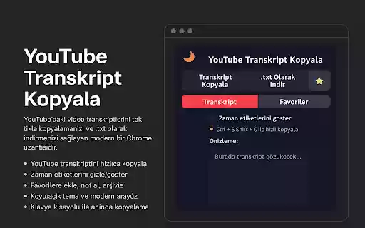 YouTube Transkript Kopyala  from Chrome web store to be run with OffiDocs Chromium online