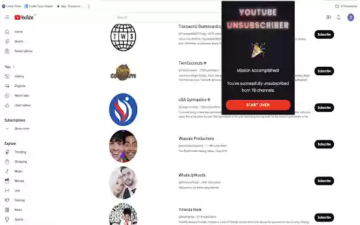 YT Unsubscriber  from Chrome web store to be run with OffiDocs Chromium online