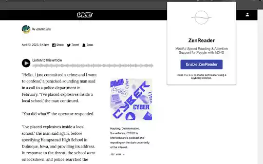 Zen Reader  from Chrome web store to be run with OffiDocs Chromium online