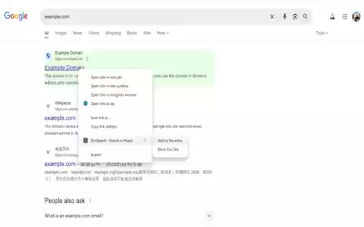 ZenSearch Search in Peace  from Chrome web store to be run with OffiDocs Chromium online