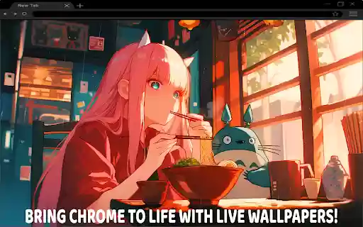 Zero Two Enjoying Ramen with Totoro Live Wallpaper  from Chrome web store to be run with OffiDocs Chromium online