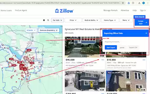 Zillow Data Scraper Agent and Property Export  from Chrome web store to be run with OffiDocs Chromium online