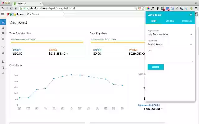 Zoho Books Timer  from Chrome web store to be run with OffiDocs Chromium online