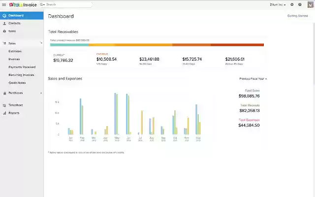 Zoho Invoice and Time Tracking  from Chrome web store to be run with OffiDocs Chromium online