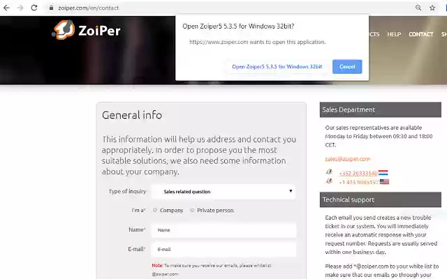 Zoiper Click2Dial از فروشگاه وب Chrome برای اجرا با OffiDocs Chromium به صورت آنلاین