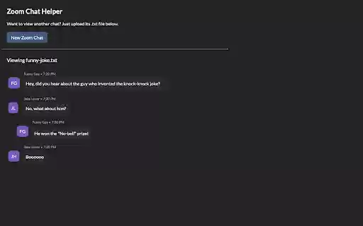 Zoom Chat Helper  from Chrome web store to be run with OffiDocs Chromium online