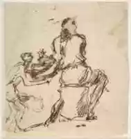 Free download Seated Figure Receiving an Object Presented by a Smaller Figure free photo or picture to be edited with GIMP online image editor