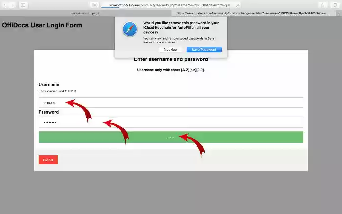 Ändern Sie die Benutzer-ID oder das Passwort, um den OffiDocs-Bereich zu schützen, um Online-Dokumente, XLS, PDF, Audio, Video zu bearbeiten