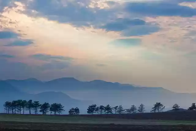 Free download sunset mountains trees clouds free picture to be edited with GIMP free online image editor