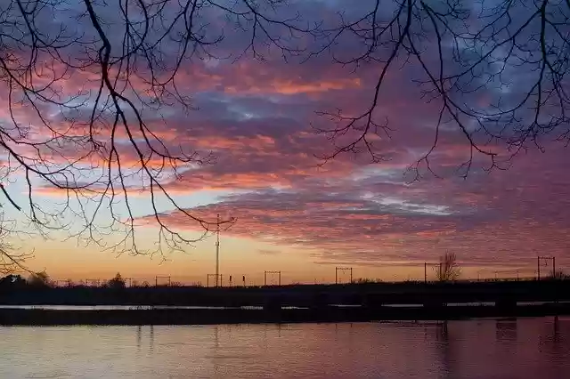 Free download Sunset River Bridge Railway -  free photo or picture to be edited with GIMP online image editor