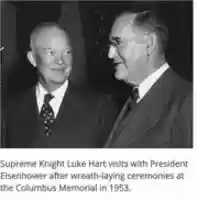Free download Supreme Knight Luke Hart visits with President Eisenhower after wreath-laying ceremonies at the Columbus Memorial in 1953. free photo or picture to be edited with GIMP online image editor