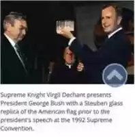 Free download Supreme Knight Virgil Dechant presents President George Bush with a Steuben glass replica of the American flag prior to the presidents speech at the 1992 Supreme Convention free photo or picture to be edited with GIMP online image editor