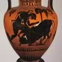 Free download Terracotta neck-amphora (jar) with Herakles and a bull free photo or picture to be edited with GIMP online image editor