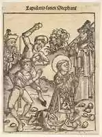 Free download The Martyrdom of St. Stephen, from The Nuremburg Chronicle, folio 103 free photo or picture to be edited with GIMP online image editor