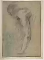 Free download The Reclining Headless Body of Holofernes; Study of Female Semi-Nude Figure (on a small separate, unrelated sheet of blue paper, pasted onto the lower left of the large sheet). free photo or picture to be edited with GIMP online image editor